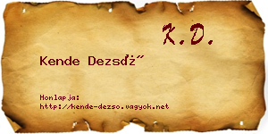 Kende Dezső névjegykártya